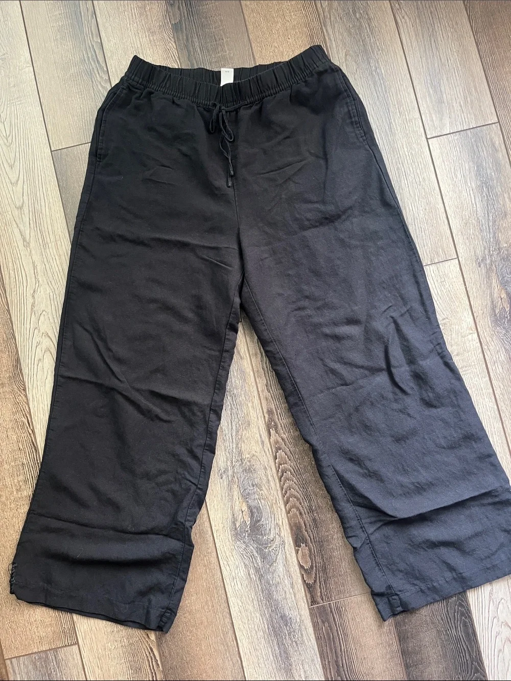 H&M Black Linen-blend Drawstring Pull-on Pants Women’s Size Small